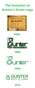 The evolution of Gunter's Green Logo. Part of our eco-friendly pest control initiative.