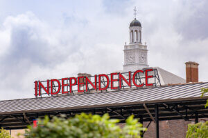 Independence on a store sign.