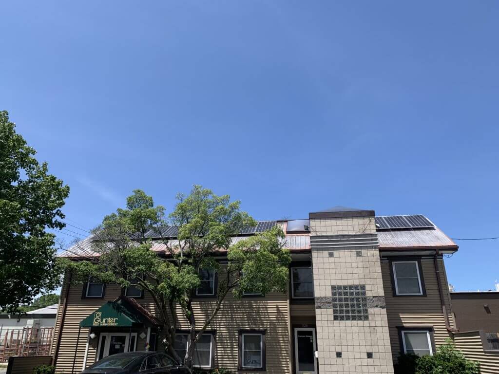 Solar panels on Gunter's Waldo headquartered office building.